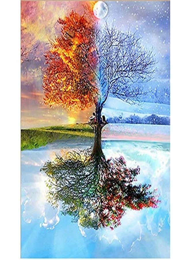 أي دريم لوحة ماسية خماسية الأبعاد من آي دريم لتزيين المنزل، مزينة بأحجار الراين على شكل شجرة فصول السنة، لوحة جدارية فسيفسائية يمكنك صنعها بنفسك (30 سم × 40 سم) - ديكور داخلي أنيق ولامع مصنوع يدويًا لغرفة المعيشة وغرفة النوم - Image 1